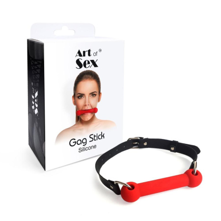 Кляп-палка на ремнях Art of Sex – Gag Stick Silicon, красный, натуральная кожа || Кляп-палиця на ременях Art of Sex – Gag Stick Silicon, червоний, натуральна шкіра