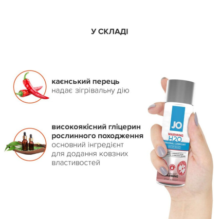 Согревающая смазка на водной основе JO H2O WARMING (60 мл) с экстрактом перечной мяты || Зігрівальна змазка на водній основі JO H2O WARMING (60 мл) з екстрактом перцевої м’яти