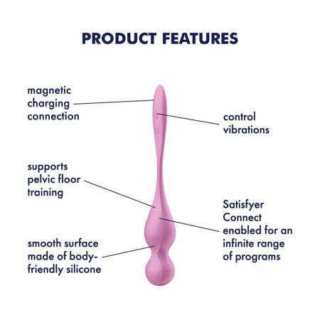 Вагинальные смарт-шарики с вибрацией Satisfyer Love Birds 1 Connect App Pink, 78 г || Вагінальні смарт-кульки з вібрацією Satisfyer Love Birds 1 Connect App Pink, 78 г