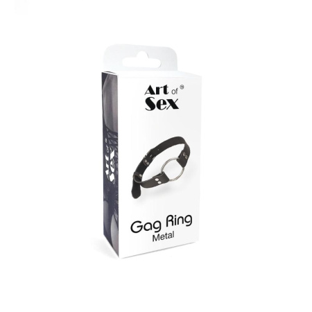 Кляп металлическое кольцо на ремнях Art of Sex – Gag Ring Metal, черный, натуральная кожа || Кляп металеве кільце на ременях Art of Sex – Gag Ring Metal, чорний, натуральна шкіра