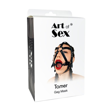 Кляп-маска с силиконовым кольцом Art of Sex - Tamer, Натуральная кожа, цвет Черный || Кляп-маска з силіконовим кільцем Art of Sex - Tamer, Натуральна шкіра, колір Чорний