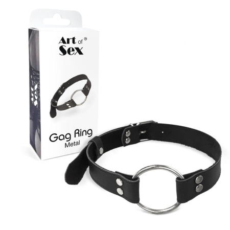 Кляп металлическое кольцо на ремнях Art of Sex – Gag Ring Metal, черный, натуральная кожа || Кляп металеве кільце на ременях Art of Sex – Gag Ring Metal, чорний, натуральна шкіра